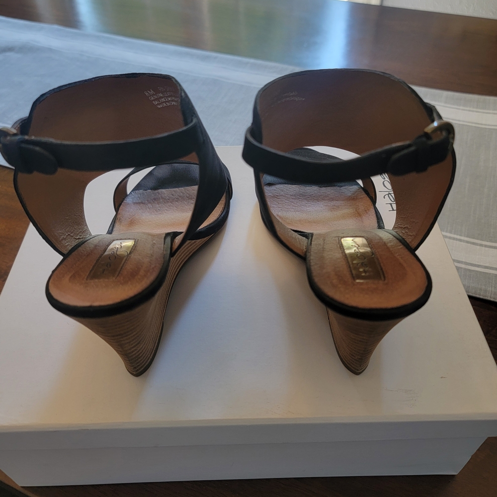 Halogen Haclarette-Lea Black and Tan Open Toe Wedge Sandals - Picture 6 of 11